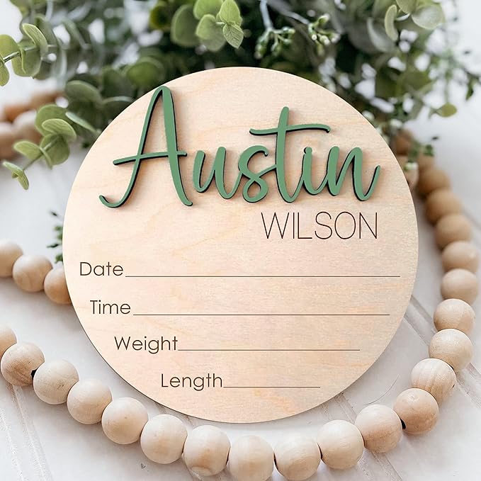 NAZENTI Personalized Baby Name Announcement Wooden Signs, Custom Birth Announcement Sign For Hospital, Birth Stat Sign, Baby's Arrival Gift For Decor, Welcome Gifts For Baby Girl Or Boy Shower