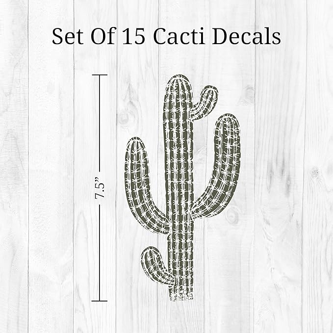 Cactus Wall Decals - Set of 15 Cacti Vinyl Room Decor Peel and Stick Removable Floral Stickers for Nursery Bedroom Bathroom