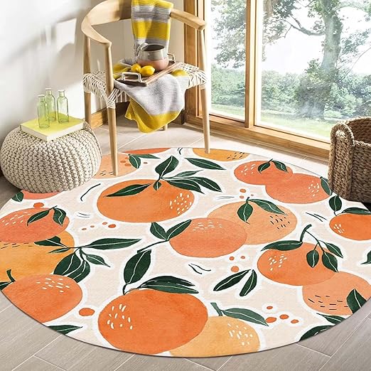 Orange Round Rug Tangerine Circle Rugs for Bedroom Dorm Living Room Area Rug Floor Mat Pad Doormat Carpet, 6'X6'(180x180cm)