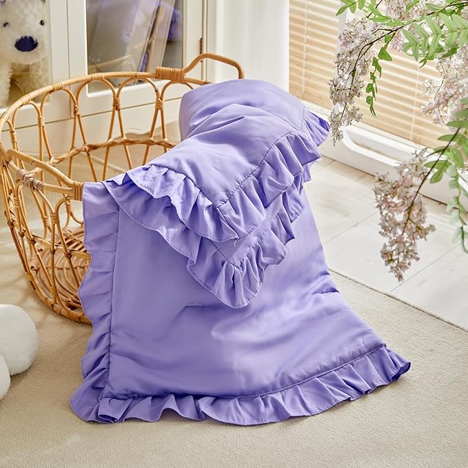 Ruffled Toddler Blanket Ruffle Comforter for Baby Toddler Girls, Soft Cozy Cute Quilted Blanket Breathable Microfiber Comfortable Down Alternative Small Size Quilt with Ruffle - 43"x 60" Purple