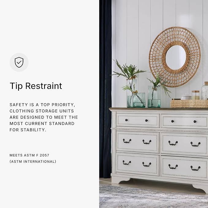 Signature Design by Ashley Blendon Traditional 6-Drawer Dresser with Safety Stop, White & Dark Brown