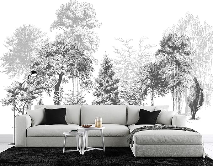 Black and White Oil Painting Forest Wall Mural Wallpaper for Bedroom 178" x 117"