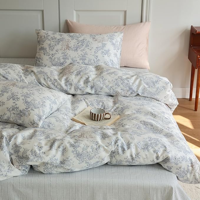 LifeTB Vintage Boho Floral Duvet Cover Twin Chic Flower Print Bedding Set Farmhouse Cabin Country Style Floral Comforter Cover with 2 Pillowcases Cotton Floral Cottagecore Bedding Collection