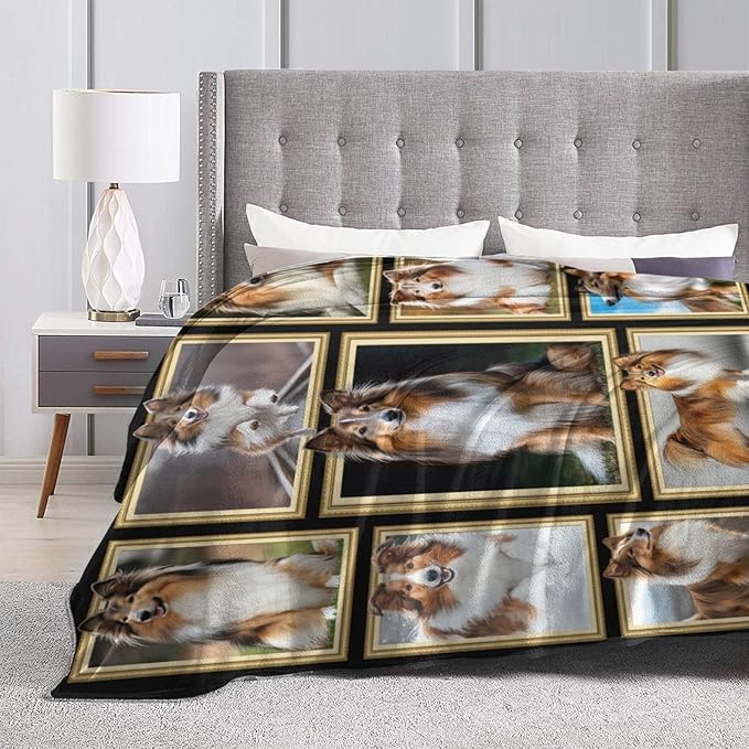 Sheltie Blanket Shetland Sheepdog Decor Gifts Throw Blanket Super Soft Flannel Lightweight Fluffy Plush Cozy Fuzzy Fleece Stuff Blanket for Dog Lover Kids Boys Adults Man for Bed Sofa 60"X80"