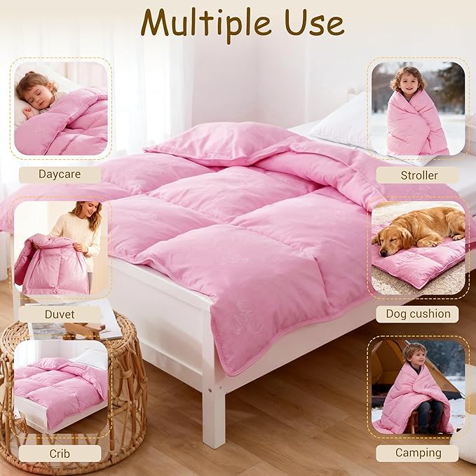 ZPECC Toddler Goose Down Comforter, 41x48 Hypoallergenic Baby Duvet Insert, Soft Lightweight All Season Quilt Blanket for Crib Daycare Stroller Pink