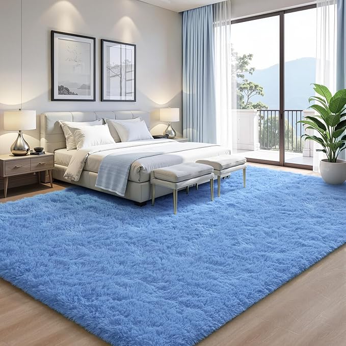 EVOIONOS 6x9 Washable Large Area Rug Living Room, Fluffy Shag Rug Bedroom, Ultra Soft Plush Non Slip Carpet Indoor Floor Bedside Nursery Kids Girls Room Dorm, Home Decor Aesthetic, Cobalt Blue‌