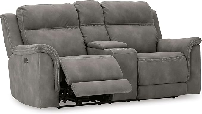 Signature Design by Ashley Next-Gen DuraPella Power Reclining Loveseat with Console & Adjustable Headrest, USB, Faux Leather, 76" W x 42" D x 42" H, Slate