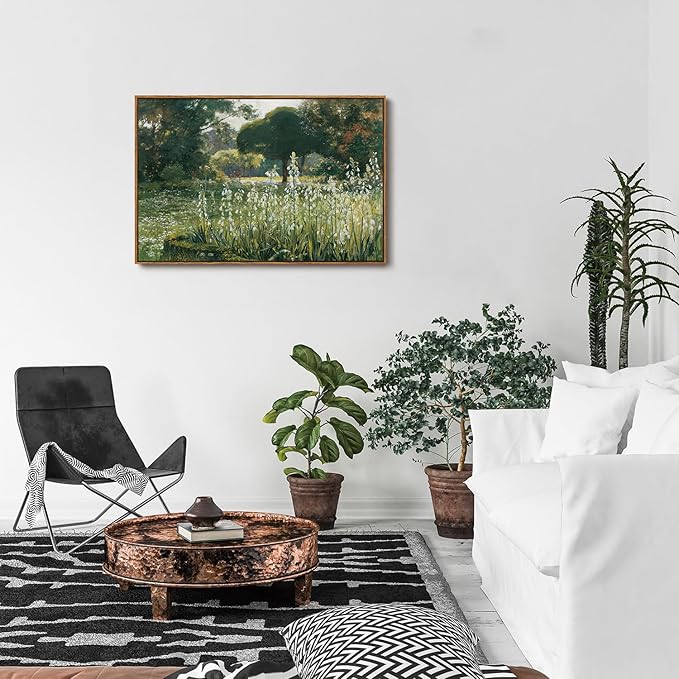 OIQArtOIQ Vintage Framed Wall Art Garden Landscape Canvas Art Prints Rustic Farmhouse Scenery Pictures Wall Decor Modern Cottagecore Paintings Artwork For Bedroom Bathroom Office Living Room