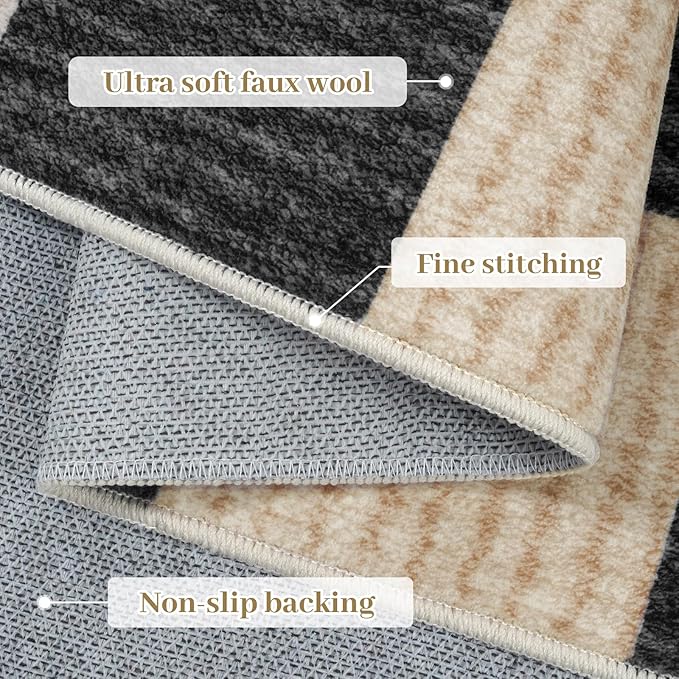 LIVEBOX Machine Washable Area Rug 6x9 Checkered, Non Slip Soft Large Bedroom Living Room Rug Farmhouse Neutral Classic Geometric Boys Rug, Indoor Carpet for Den Dorm Playroom(Black,6'x9')