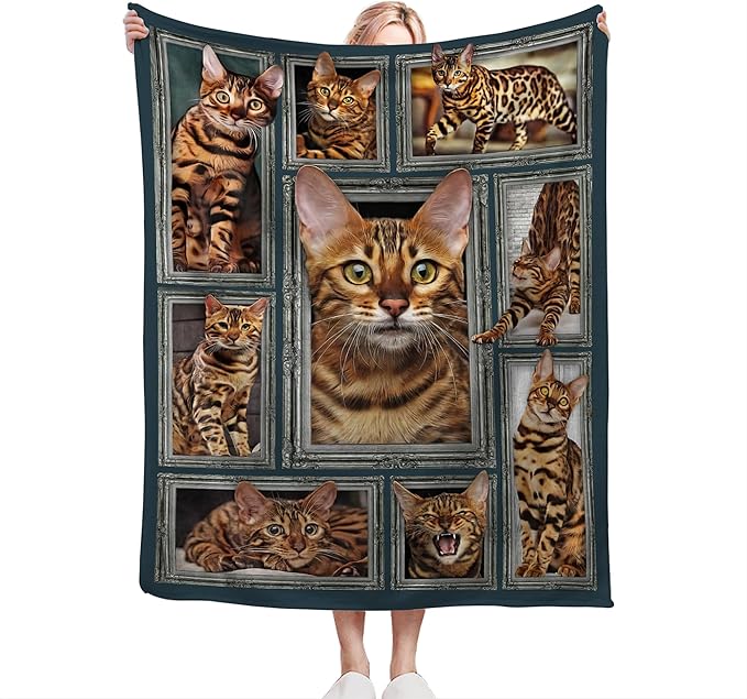 Bengal Cat Gifts and Decor - Cute Throw Blanket for Girls, Women, Kids, Adults - Soft Warm Cozy Fleece for Couch, Sofa, Bed - 60"x50"