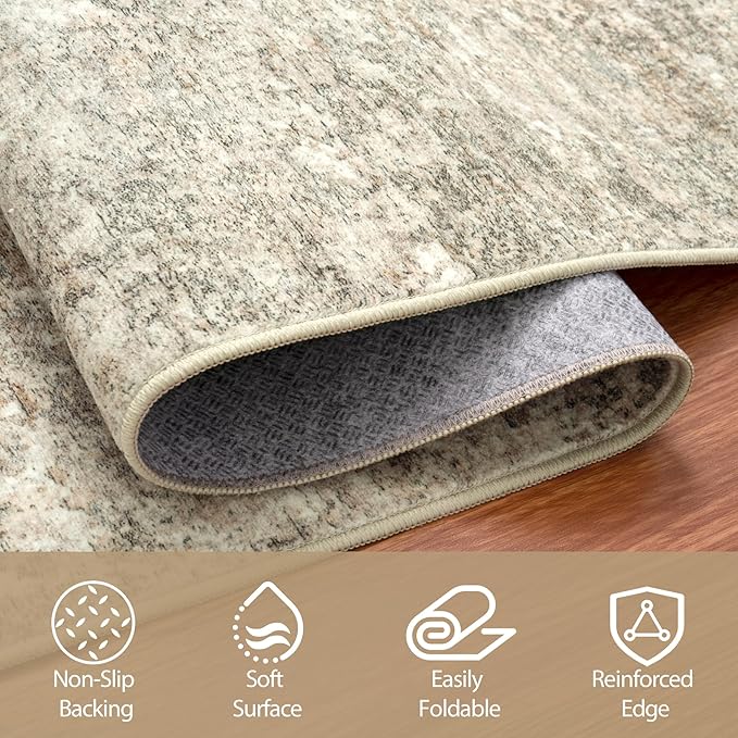5x7 Area Rugs for Living Room Rug Washable: Abstract Rug for Dining Room Bedroom Carpet Non Slip 5 by 7 Indoor Modern Nursery Home Office Beige Brown