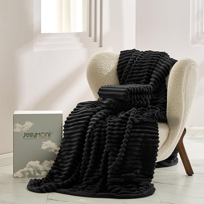JELLYMONI Plush Duvet Cover Set - King Size Black Striped Fluffy Comforter Cover 3pcs Bedding Set Luxury Ultra Soft Faux Fur Duvet Cover with Zipper and 2 Pillowcases (NO Comforter)