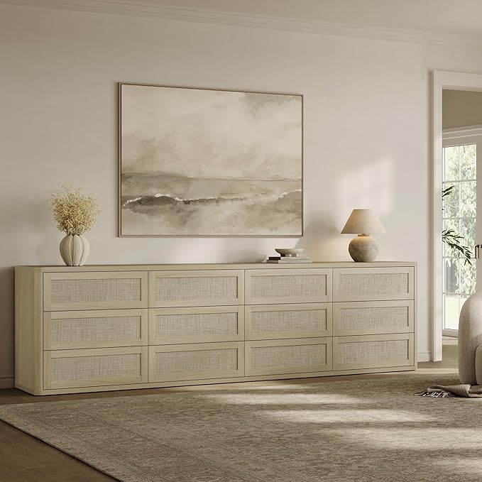 SICOTAS Dresser for Bedroom - Rattan Dresser with 3 Drawers Nursery Dressers & Chests of Drawers Boho Dressers for Bedroom Living Room Small Deep Clothes Closet Storage for Closet Hallway Entryway
