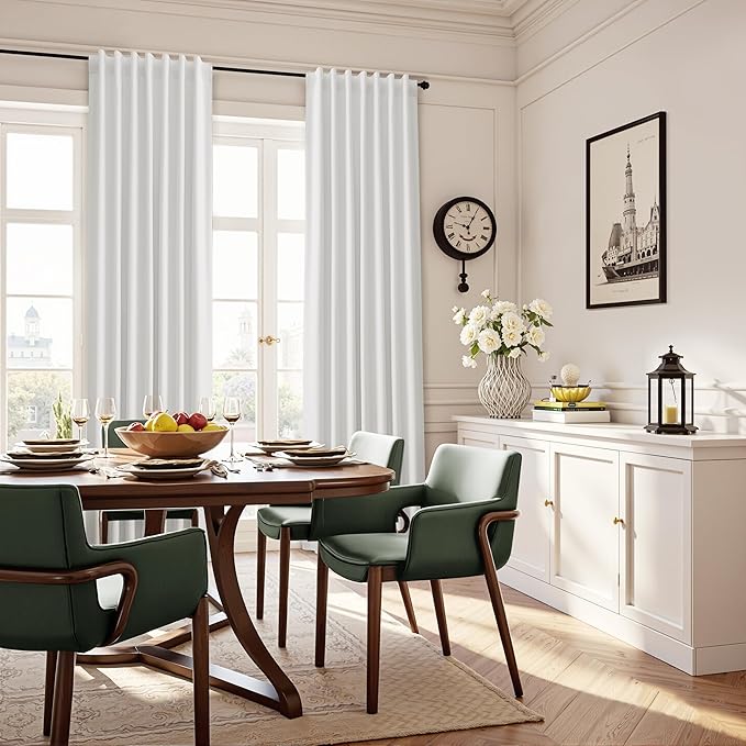 Guken Beige White 100% Blackout Linen Textured Curtains 84 Inches Long 2 Panels Back Tab Hook Belt Country Farmhouse Room Darkening Thermal Insulated Noise Reducing Curtain Living Room Bedroom 52x84