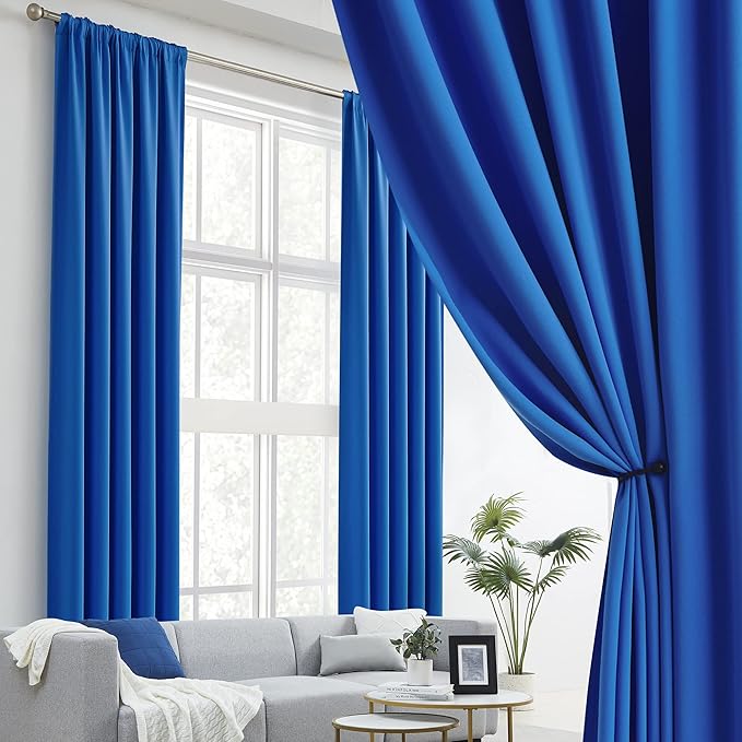 DUALIFE Royal Blue Curtains Room Darkening Curtains，Rod Pocket and Back Tab Thermal Insulated Drapes 52x102 Inch，2 Panels