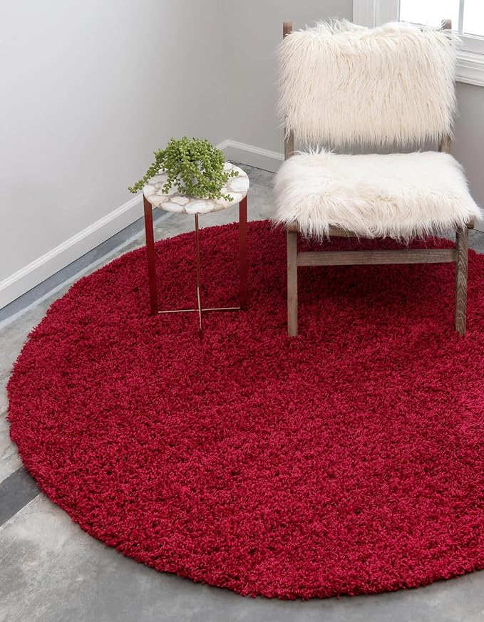 Unique Loom Solid Shag Collection Area Rug (6' 1" Round, Cherry Red)