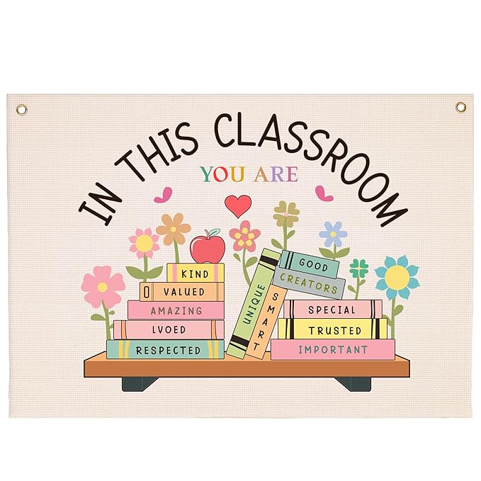 Classroom Boho Rectangular Banner Flag Pennant Wall Art Decor Gift for Teacher Boy Girl Kids Teen,Classroom Homeschool Kindergarten Decor Decor-Back to School Birthday Christmas Gift