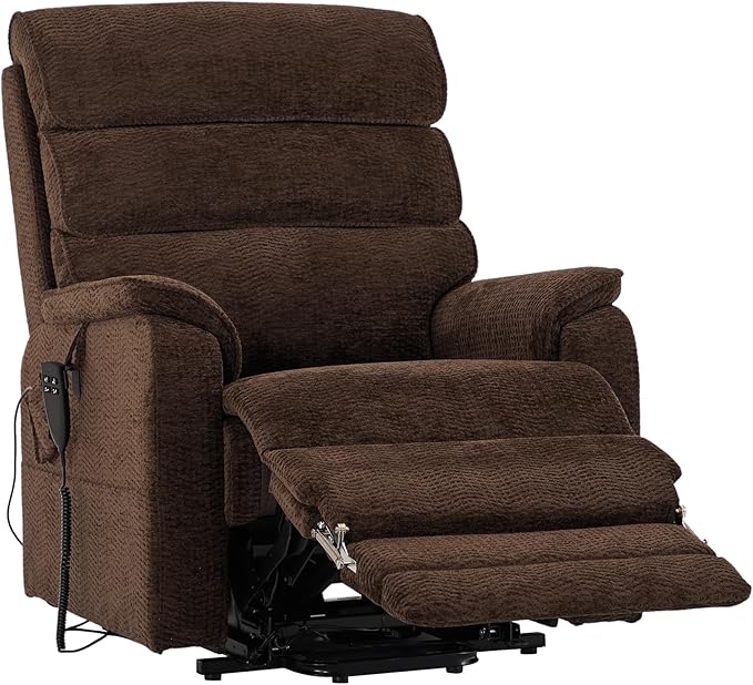 DYNOX 400lbs Big Tall Man Large-Wide Power Dual Motor Lift Recliners Chairs for Elderly, Lay Flat Lift Chair with Infinite Positions, Heat & Massage, Extended Footrest (9298L,Chenille,Brown)