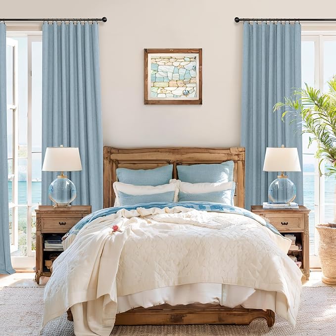 Dusty Stone Blue Completely Blackout Curtains Back Tab Loop Pocket Bedroom Draperies Window Treatment Soundproof Thermal Black Out Long Curtains for Living Room Nursery 52 x 102 Inch Length 2 Panels
