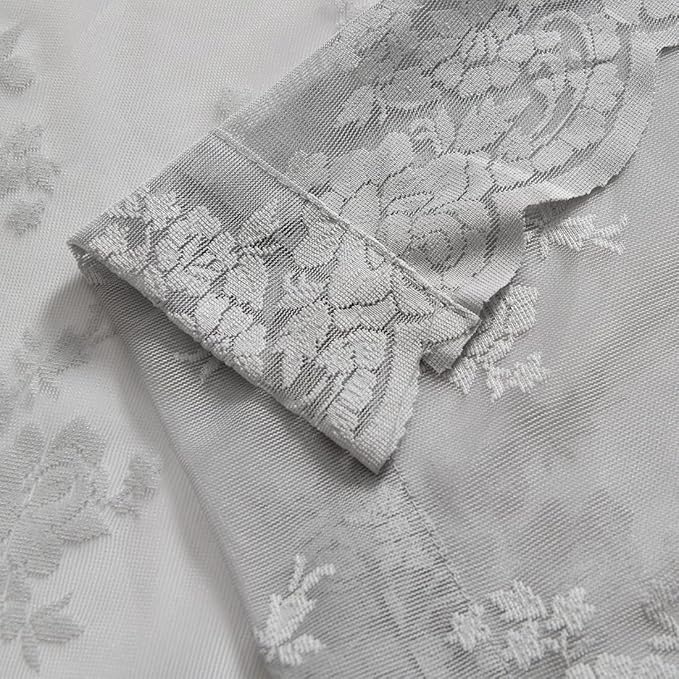 Kotile Grey Lace Curtains 54 Inch Length - Country Rustic Floral Knitted Sheer Curtains for Small Windows, Scalloped Edge Privacy Vintage Lace Curtain Panels, 52 x 54 Inch, 2 Pieces, Grey