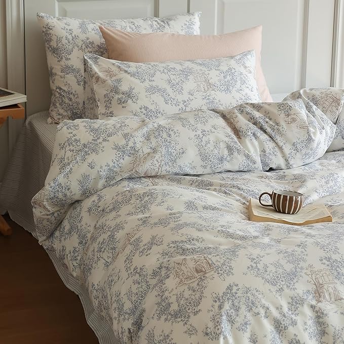 HighBuy Vintage Floral Girl Duvet Cover Twin Boho Flower Print Bedding Set Country Style Floral Comforter Cover with 2 Pillowcases Cozy Cotton Cottagecore Chic Flower Bedroom Collection Twin