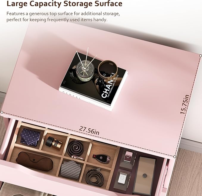 Pink Tall 5 Drawer Dresser for Bedroom with Hidden Storage Design, Large Modern Closet Dressers & Chests of Drawers with Cut-Out Handles, 27.6" L*15.8" W*45.3" H for Bedroom, Living Room, Nursery