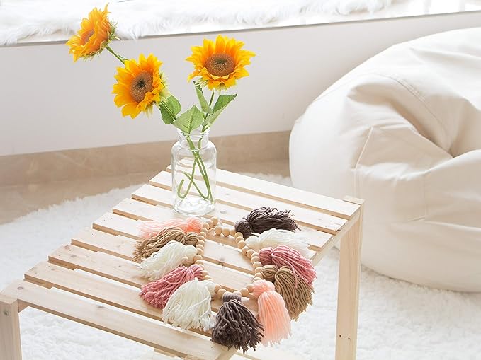 Decocove Tassel Garland - Boho Tassel Garland with Wood Beads - Wall Decor for Dorm, Girls Room and Nursery Room (36 inch) - Blush and Terra Cotta