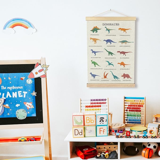 BCUANGD Dinosaur Dino Wall Decor - Baby Toddler Boys Room Wall Art Poster Hanger with Wood Frames, Inspirational Dino Wall Hanging Canvas Decor for Kids Room Playroom Nursery Bedroom, 12x16 Inches