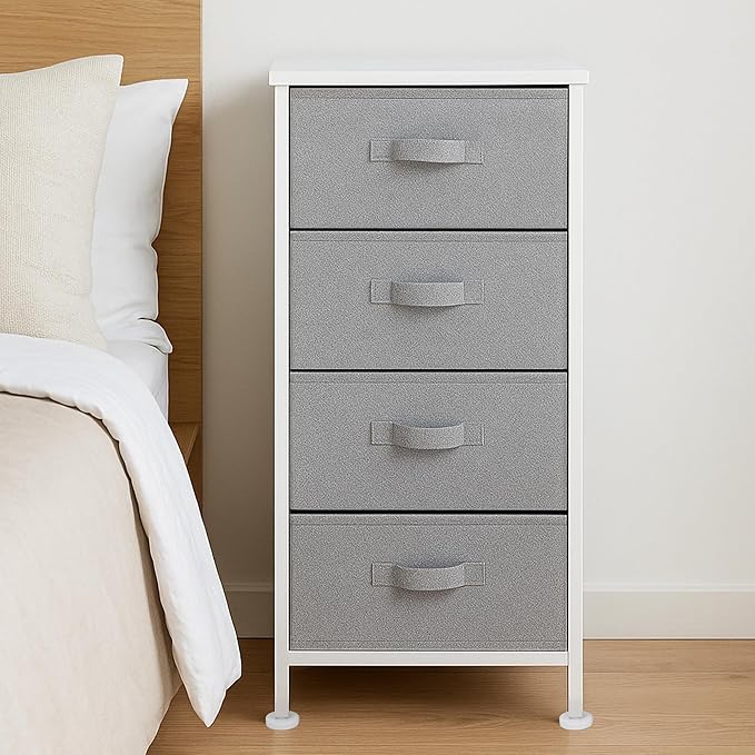 Amazon Basics Fabric 4-Drawer Storage Organizer Unit for Closet, White