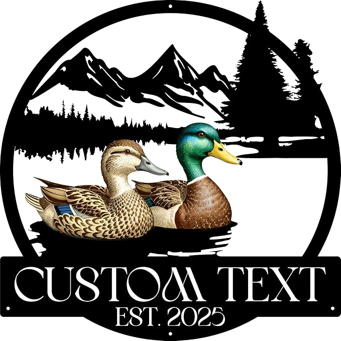 Personalized Mallard Duck Hunting Decor, Vintage Farmhouse Metal Wall Art, Entryway/Nursery/Living Room/Cabin Decor, Personalized Wedding/Housewarming/Anniversary/Christmas Gift for Couples