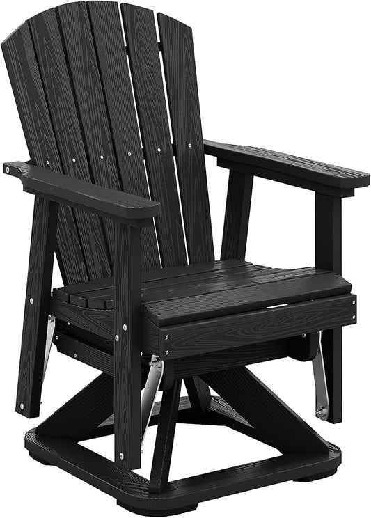 SERWALL Adirondack Swivel Glider Chair, HDPE Patio Swivel Glider for Outdoor, All-Weather Glider Chair for Porch, Balcony, Obsidian Black