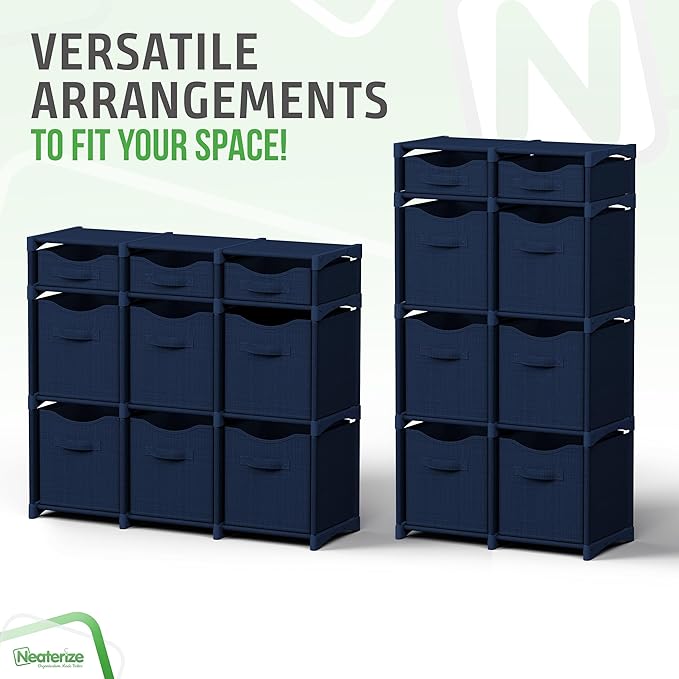 9 Cube Distressed Organizer with Drawers - Easy Assemble - Baby, Kids Dorm Room Organizer (Navy)