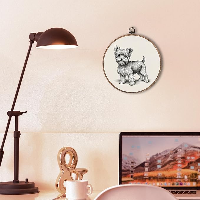 Vintage Yorkshire Round Wall Art Framed, Retro Weiner Dog Round Wall Decor, Yorkshire Weiner Dog Gifts Hanging Canvas Print Wall Sculpture for Bedroom Living Room Decor, 10x10 Inch