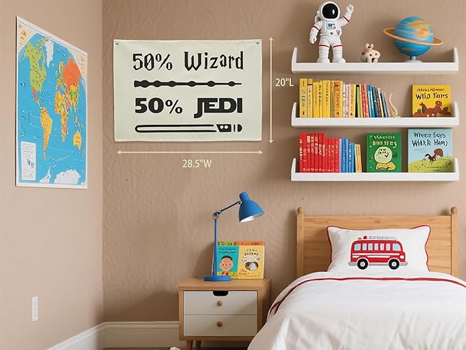 50% Wizard 50% Jedi Boys Nursery Banner Wall Decor-Playroom Baby Room Bedroom Kindergarten Wall Decorations-Baby,Shower Gift for Boys Kids-Rectangular Canvas Flag Banner