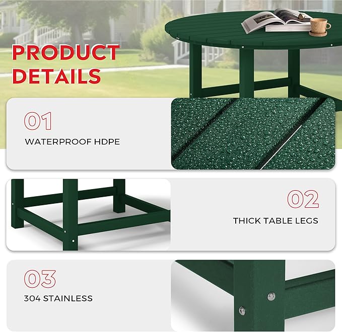 Costaelm Kids Dinner Table, Toddler Play Desk Student Desk Outdoor Childrens Picnic Tables for Children Arts & Crafts, Snack Time, Multi-Activity Table for Ages 2-8 in Home/Outside, Dark Green