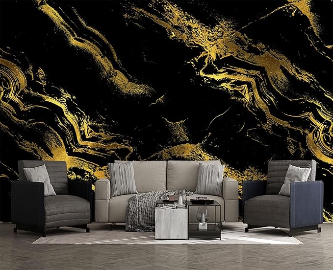 Black Gilded Marble Wall Mural Wallpaper for Bedroom 178" x 117"