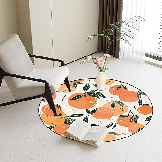 Round Orange Rug Tangerine Fruit Circle Rugs for Bedroom Dorm Living Room Area Rug Floor Mat Pad Doormat Carpet, 3'X3'(90x90cm)