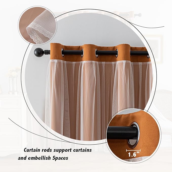 Anytime Home Curtains Blackout and Sheer Layered Solid Window Curtain Panel Pair with Grommet Top, 52Wx63L,Orange