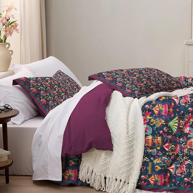 MAGRACE King Christmas Duvet Cover with Zipper Closure Soft 800 Thread Count Cotton Textured Bedding Quilt Cover Set for Holiday