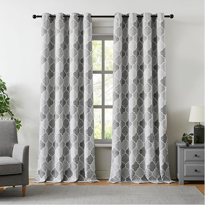 Christmas Geometric Curtains for Bedroom Gray Trellis Moroccan Pattern Drapes Full Blackout 90 Inch Length Room Darkening Thermal Insulated Noise Reducing Window Treatments Sets, 2 Panels