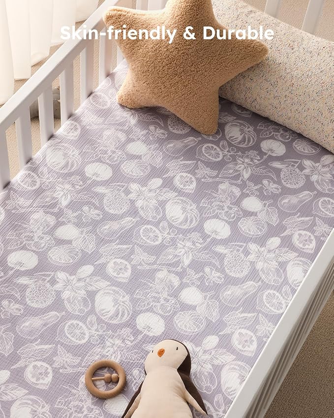 Yoofoss Muslin Crib Sheets for Boys Girls, Organic Baby Crib Sheets for Standard Crib Mattress & Toddler Mattress, Soft, Breathable, Durable 52"x28"