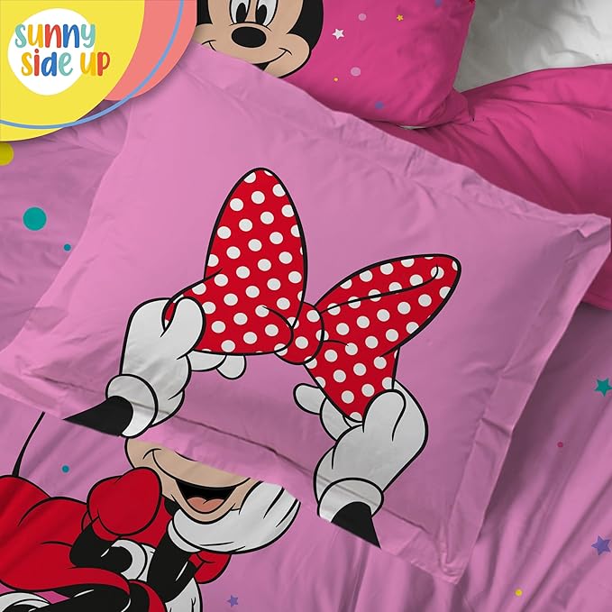 Sunny Side Up Disney Minnie Mouse Twin Comforter Set â€“ 5 Piece Kids Bedding Includes Comforter, Sheets & Pillow Cover â€“ Super Soft Rainbow Dots Microfiber Bed Set