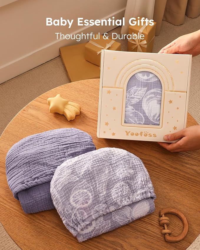Yoofoss Muslin Pack and Play Sheets Fitted, Organic Mini Crib Sheets for Boys Girls, Playard Sheet Compatible with Pack N Play Mattress, Soft, Breathable and Durable 38"x26"