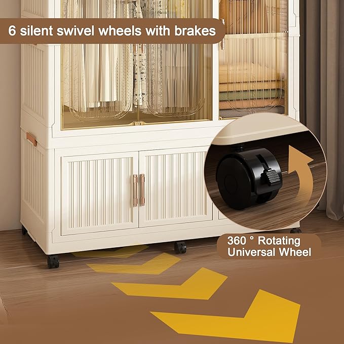 Portable Closet Wardrobe, Foldable Clothes Organizer with 9 Cubes Storage, Easy Assemble Clothing Organizer with Magnet Doors, Wardrobe Storage Cabinet for Kids,Baby,Adult (36" L x 77" H)