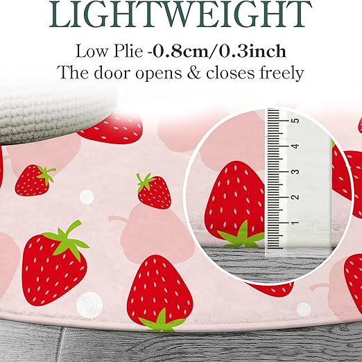 3Ft Round Strawberry Rug Kwaii Pink Circle Rugs for Bedroom Dorm Living Room Cute Area Rug Floor Mat Pad Doormat Carpet, 3'X3'(90x90cm)