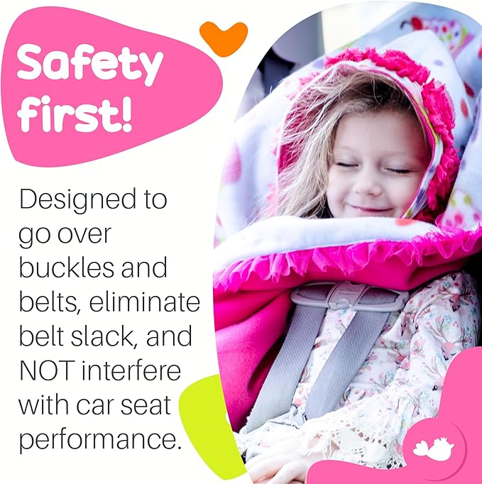 Birdy Boutique Car Seat Poncho for Kids – Reversible Warm Blanket with Hoodie – Safe to Use Over Seat Belts – Easy On, Easy Off, and Doesn’t Impact Seat Performance - Cupcake – One Size