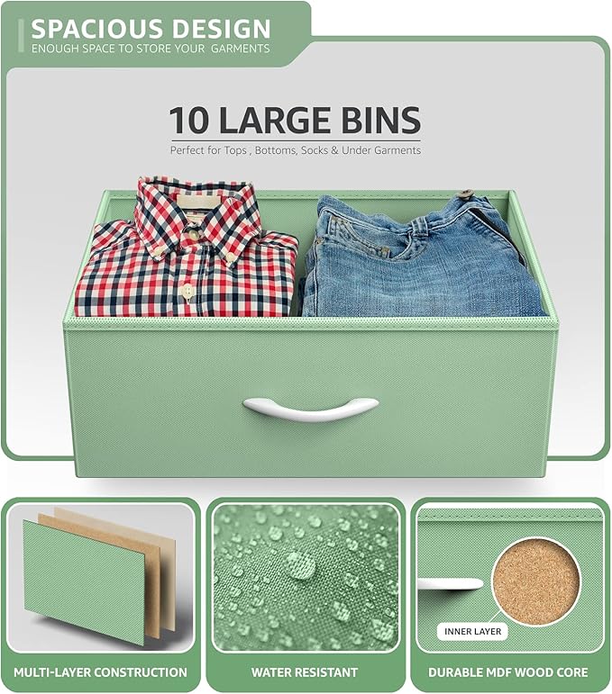 Sorbus Kids Dresser with 10 Drawers - Storage Unit Organizer Chest for Clothes - Bedroom, Kids Room, Nursery, & Closet - Steel Frame, Wood Top & Handles, and Easy Pull Fabric Bins
