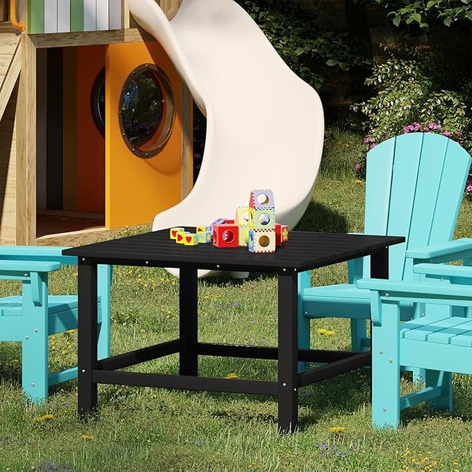 Costaelm Outdoor Kids Table, Toddler Dinner Table Baby Desk Outdoor Childrens Party Tables for Arts & Crafts, Snack Time, Multi-Activity Desk for Ages 2-8 in Classroom/Outside, Black