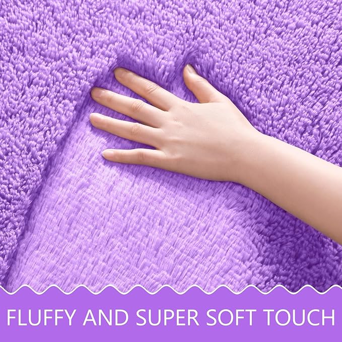 EVOIONOS Purple Round Rug for Bedroom, 5x5 Ft Fluffy Soft Circle Area Rugs for Living Room, Plush Shaggy Circular Carpet for Indoor Floor Bedside Girls Nursery, Machine-Washable Home Decor Aesthetic