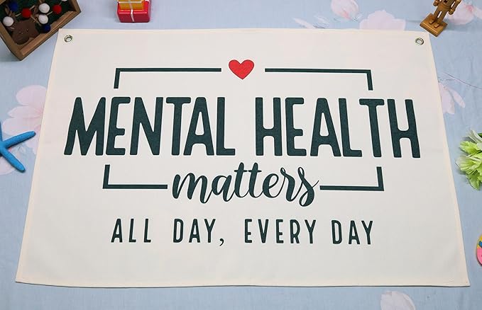 Mental Health Inspirational Rectangular Banner Flag Pennant Wall Art Decor Gift for Boy Girl Kids,Classroom Therapy Office Homeschool Reading Room Decor-Mental Health Matters-Birthday Christmas Gift